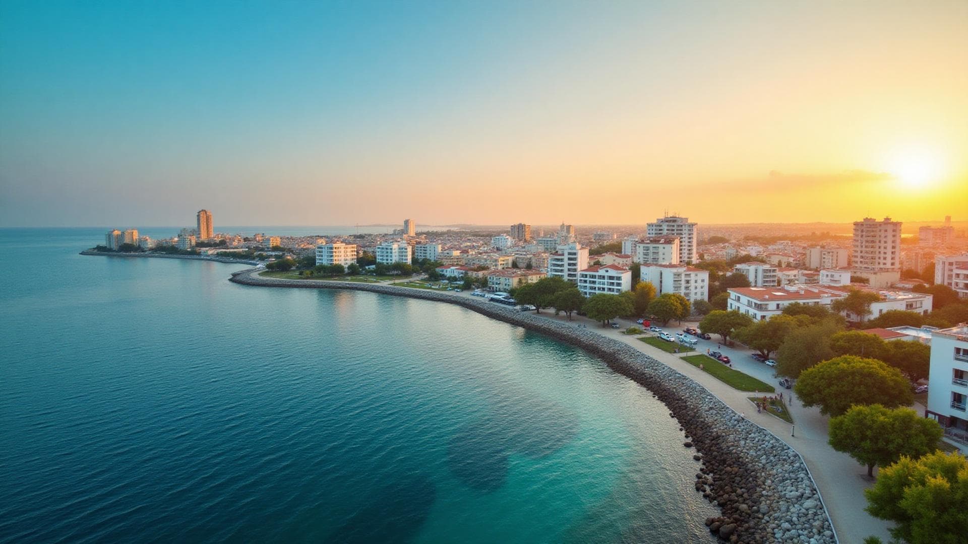 Beautiful Thessaloniki cityscape with waterfront and mountains